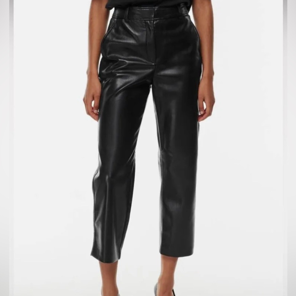 Aritzia Babaton Black Vegan Leather Straight Leg Pants Bikercore Chic Size 0